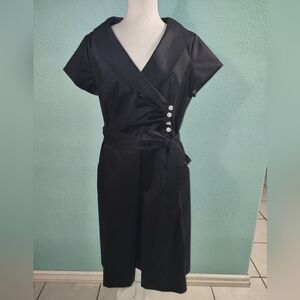 Julian Taylor Vtg Black Formal Dress Sz L/XL? Waist Tie w Pockets